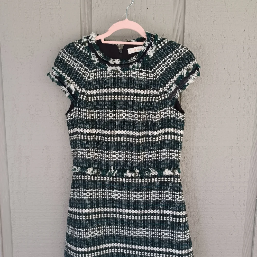 Tory Burch Norfolk Tweed Mini Dress Size 4 Women Preppy Feminine Cap Sleeve
